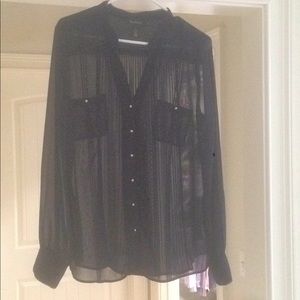 WHBM navy sheer blouse